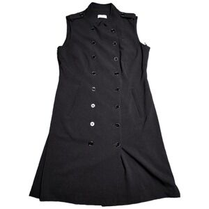 Calvin Klein Double Breasted Sleeveless Trench Dress Women's Size M Black Midi